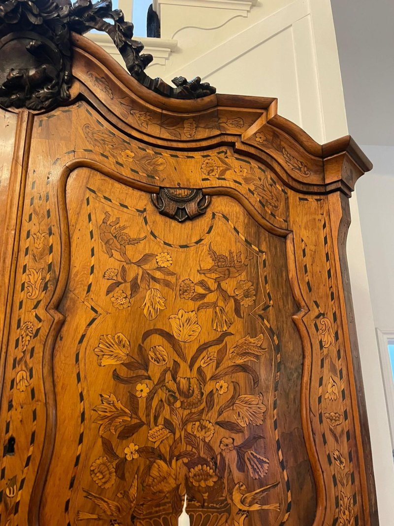 Outstanding Quality 18th Century Antique Dutch Marquetry Inlaid Burr Walnut Bureau Bookcase - Image 8